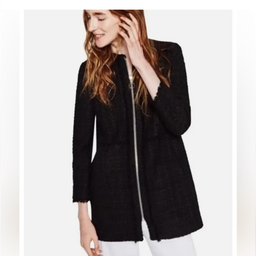 Zara Black Tweed Long Jacket/Blazer